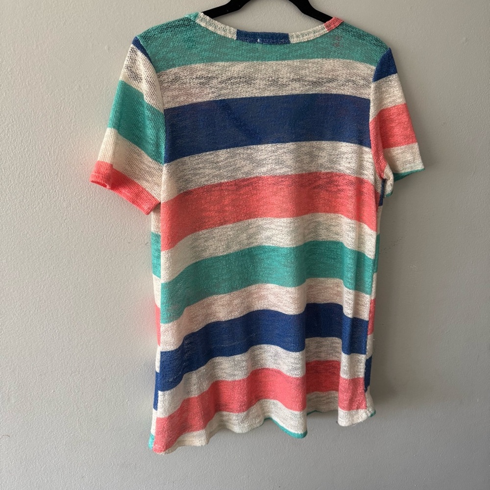 BiBi open knit v neck striped short sleeve top - Picture 12 of 14